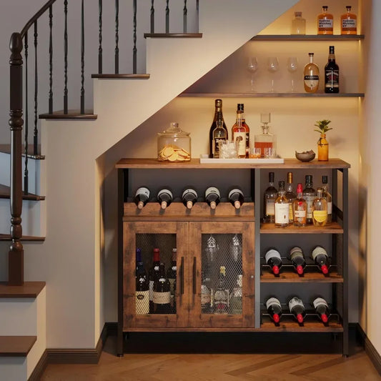 Wine Bar Rack Cabinet with Detachable Wine Rack, Coffee Bar Cabinet with Glass Holder, Small Sideboard  Buffet Cabinet