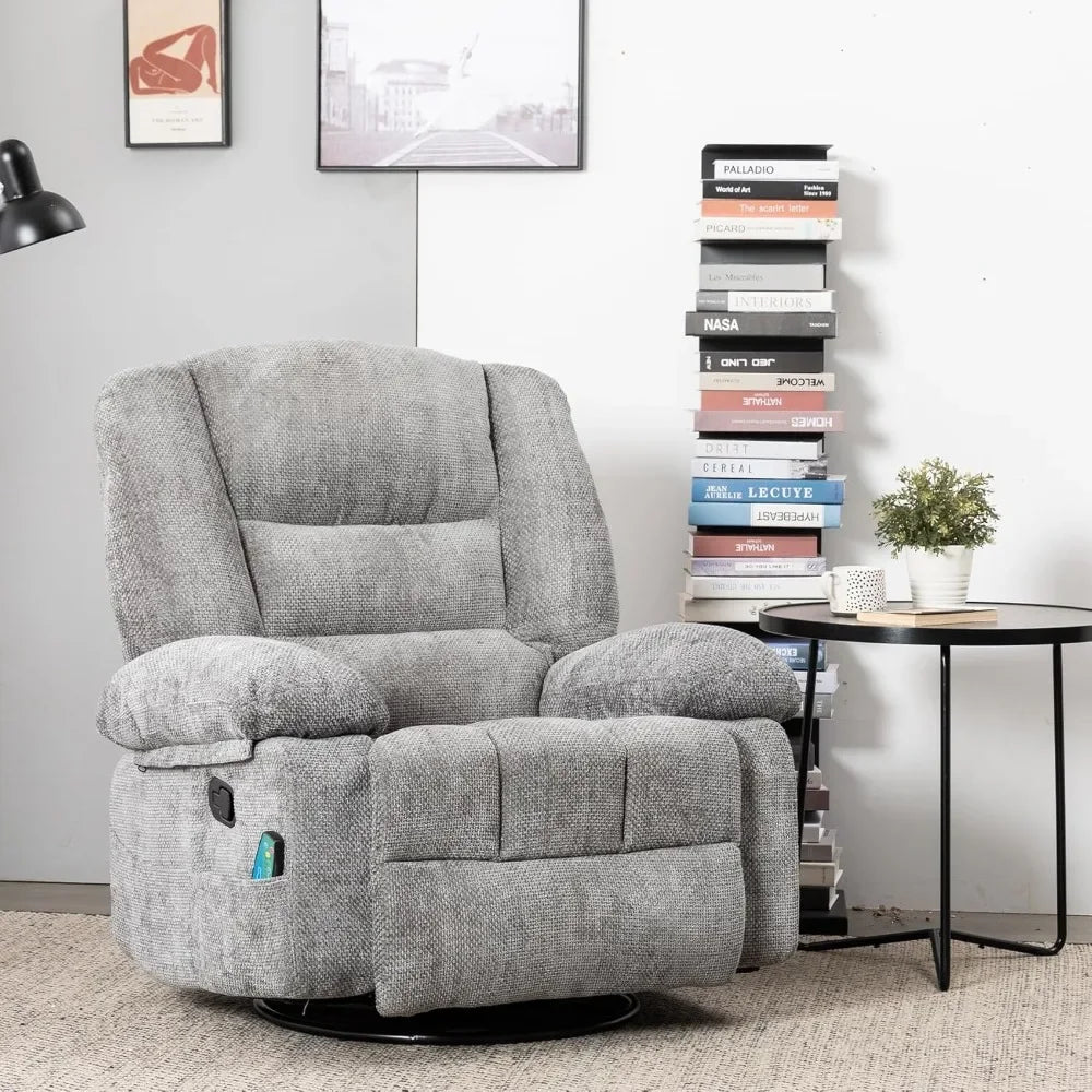 Swivel Recliner Chairs for Adults with Massage & Heat,  for Living Room,Upholstered Fabric 120°Rocking Chair ，Living Room Chairs