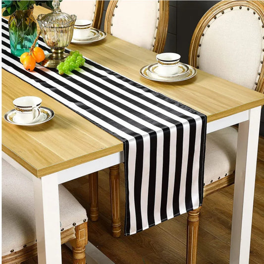 Black and White Striped Table Runner Simple Table Cloth Wedding Christmas Festival Decorations Party Supplies for Dining Room