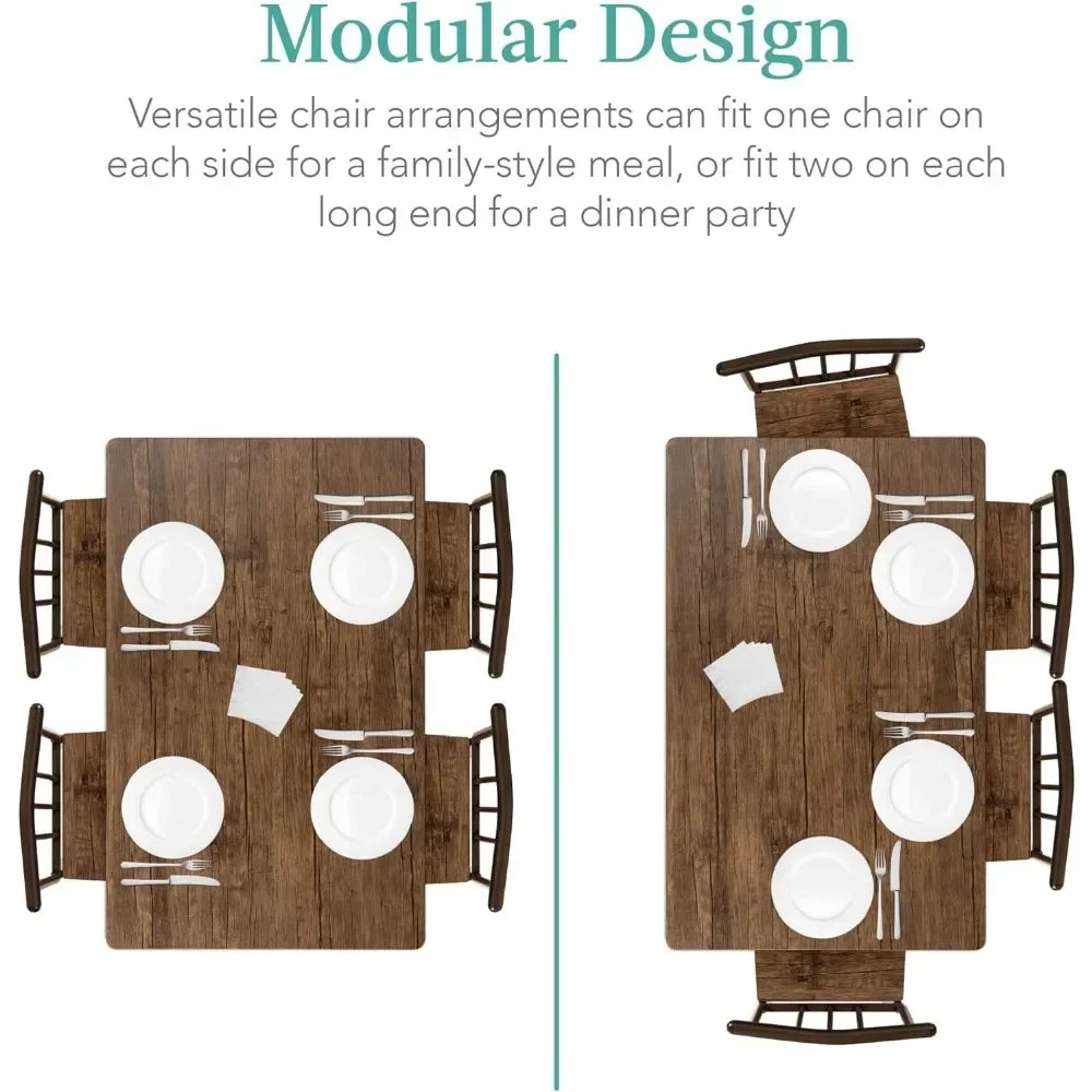 Metal and Wood Indoor Modern Rectangular Dining Table Furniture Set for Kitchen, Dining Room, Dinette,Breakfast Nook w/ 4 Chairs