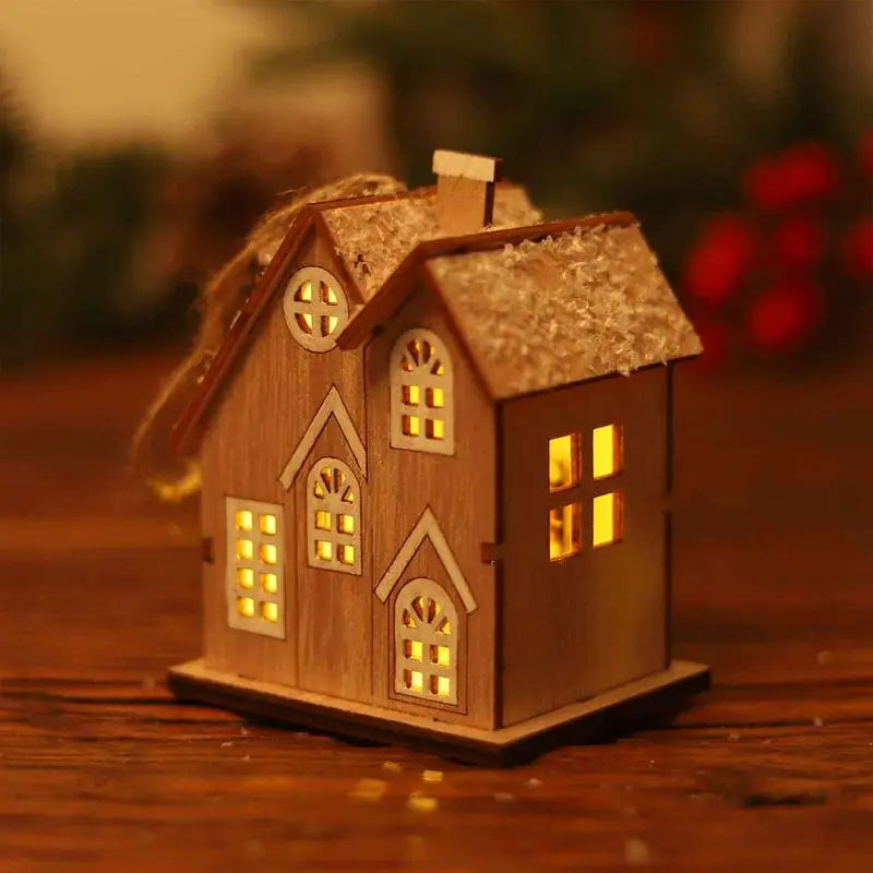 Christmas Village House Wooden Christmas Scene Ornament Decorative Glowing Miniature House Holiday Seasonal Decor Christmas Home