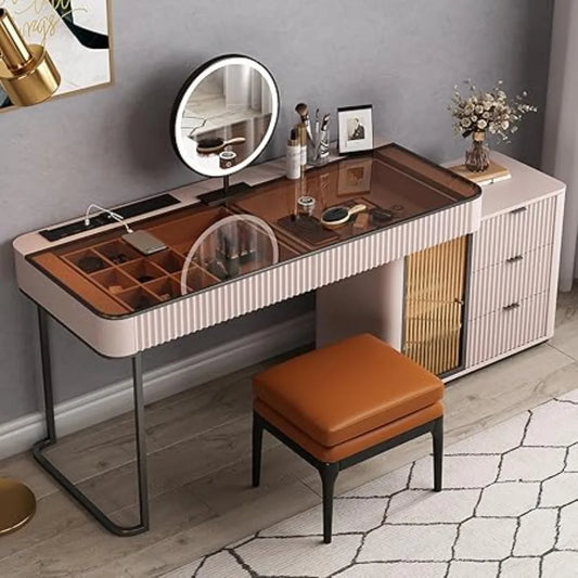 Vanity Desk, Dressing in One, Super Storage with LED Light, Vanity Desk