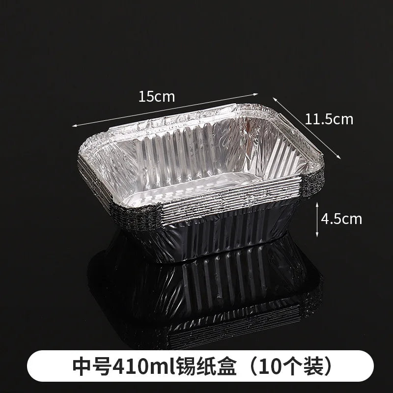 Rectangular Tin Foil Tray Box Barbecue Disposable Aluminum Foil Packaging Box BBQ Thickened Aluminum Foil Packaging Bowl 10PCS