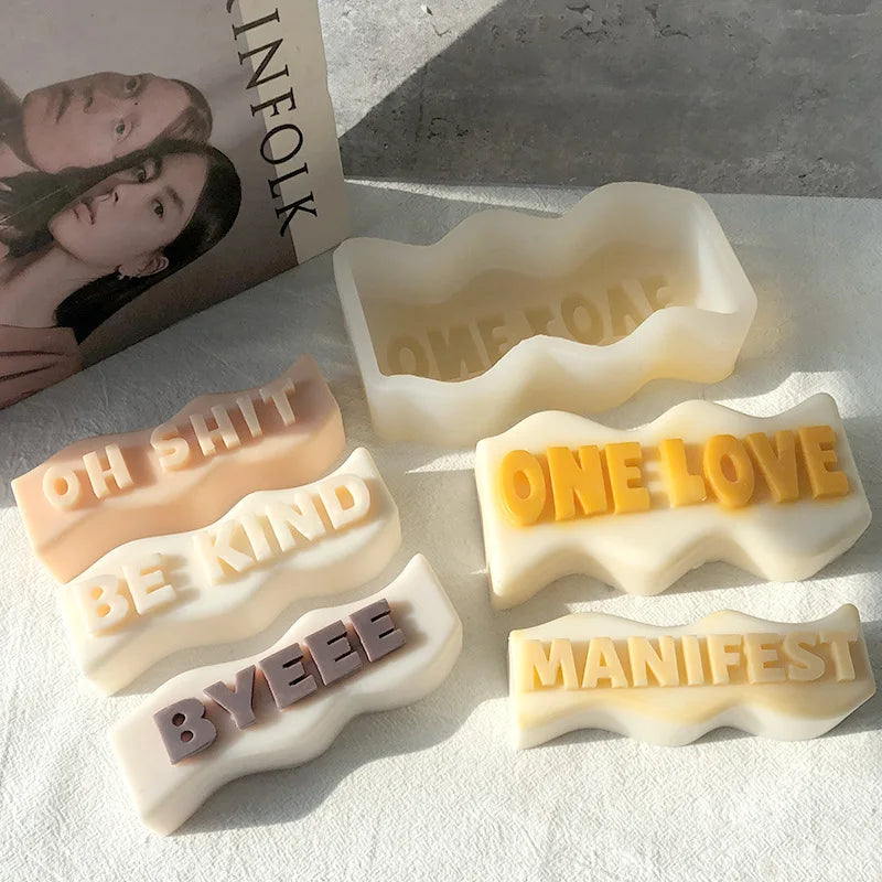 DIY Alphabet Drip Resin Silicone Mold Wave Shape Aroma Candle English Words Letters Mould Handmade Soap Candle Making