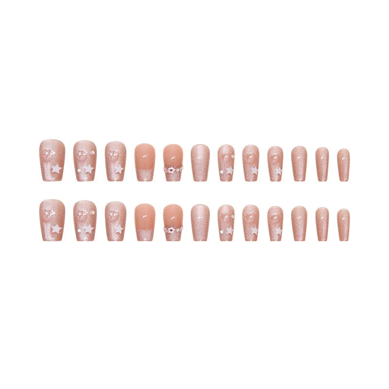 24pcs French Cat's Eye Butterfly Cute Removable Press on Nails Glossy Summer Medium Long Korean Sweet Acyrlic False Nails Square