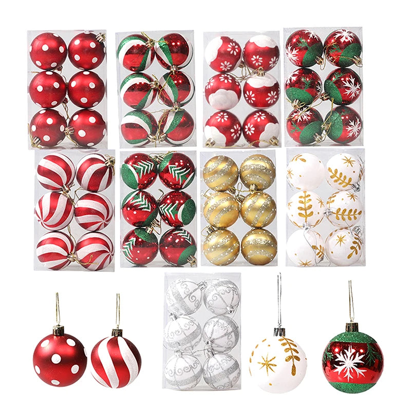 6Pcs 6CM Snow Christmas Balls Pendants For Christmas Tree Decoration Party Hanging Ornaments Xmas Navidad Decor