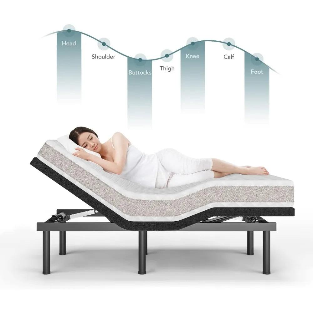 Adjustable Bed Frame, Adjustable Bed Base for Stress Management, Zero Gravity Base, Head and Foot Incline with 3-Speed Massage