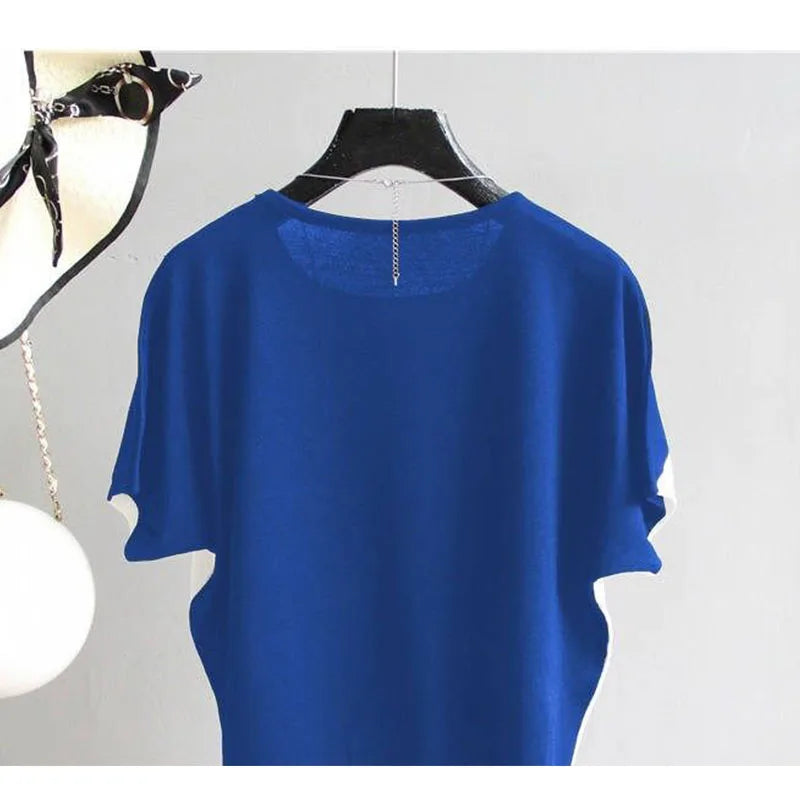 Fashion Women Summer Oversized Ice Silk T-shirt Short Sleeve Female Clothing New Tees Pretty Aesthetic Pullover Loose Casual Top