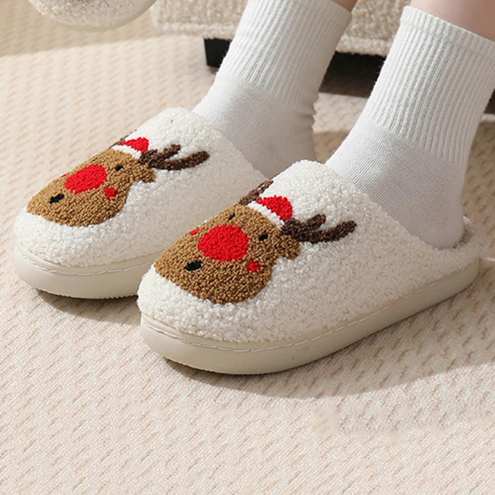 Christmas Deer Slippers Slip-On Comfy House Slippers Women Men Bedroom Slipper Women Fuzzy Fluffy Slippers for Christmas Gift