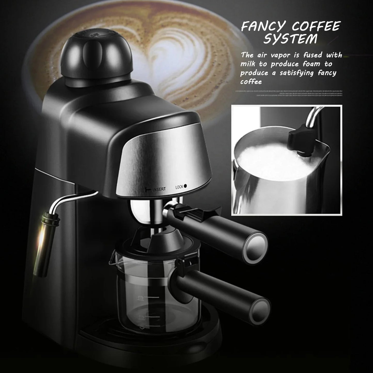 1-4 Cup Expresso Coffee Machine Steam Espresso Maker with Milk Frother