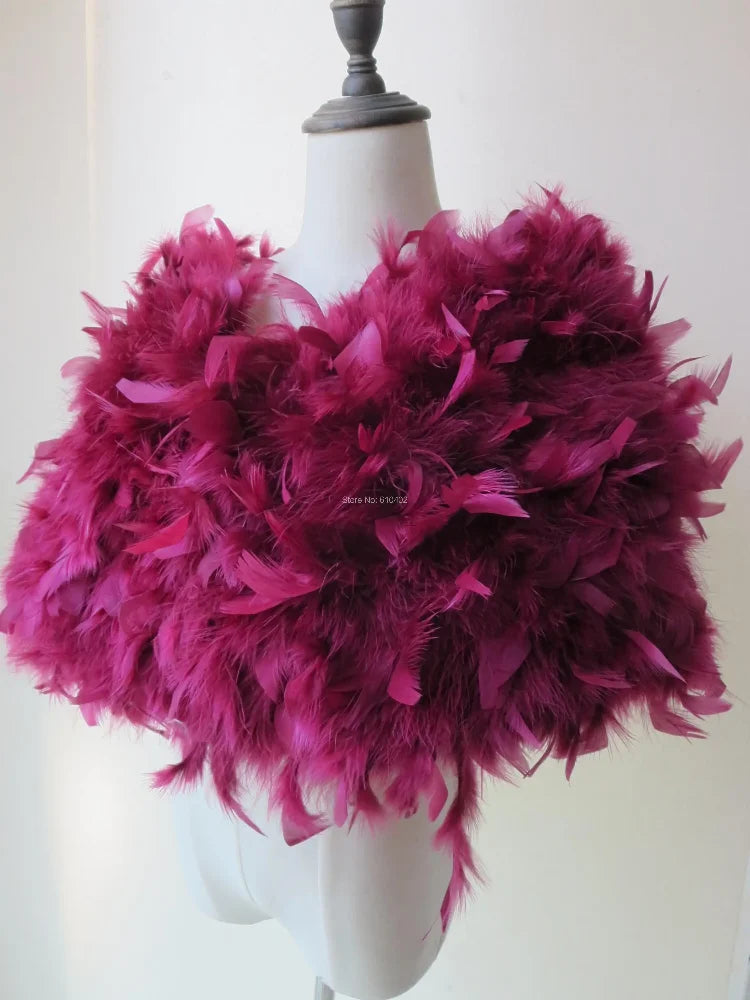 Real Ostrich Feather Fur Shawl Wraps Warm Cape For Wedding Party Dinner Wine Red