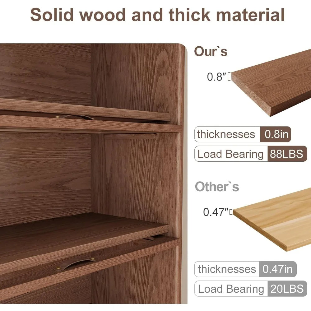 Wood Bookcase,with Tempered Cabinet Glass Doors 60 Inch, Versatile Storage Pantry with For Kitchen Home, 4 Tier Bookshelves