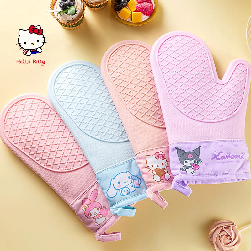 Kitchen Assistant High-Temperature Resistant Sanrio Hello Kitty Baking Gloves My Melody Kuromi Cartoon Silicone Thickened Gloves