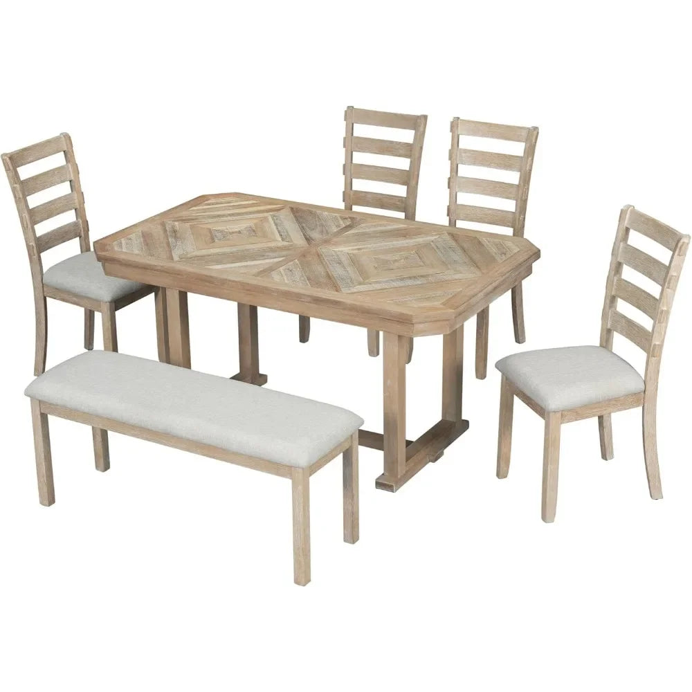 with 4 Chairs & Bench Rectangular Kitchen Table Set with Wood Grain Pattern Tabletop Dining Room Set for Kitchen, Dining Room