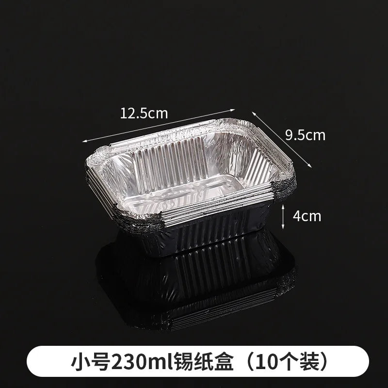 Rectangular Tin Foil Tray Box Barbecue Disposable Aluminum Foil Packaging Box BBQ Thickened Aluminum Foil Packaging Bowl 10PCS