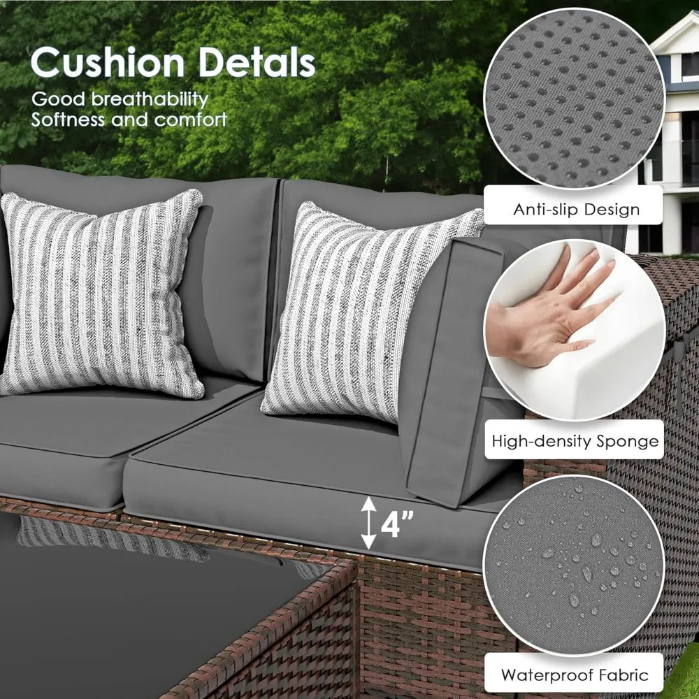 7 Pieces Patio Furniture Set,Patio Couch with Glass Coffee Table for Backyard Garden,OutdoorFurniture Sectional Rattan Sofa Sets