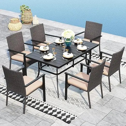 7 Pieces Patio Dining Set, Metal Patio Table and Chairs Set for 6, Rectangular Outdoor Table , All Weather Outdoor Dining Sets