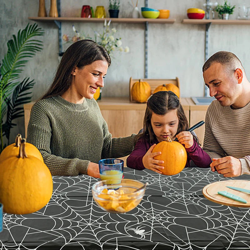 Halloween Party Black White Spider Web Disposable Tablecloth Dining Table Cover Happy Helloween Birthday Party Decorations