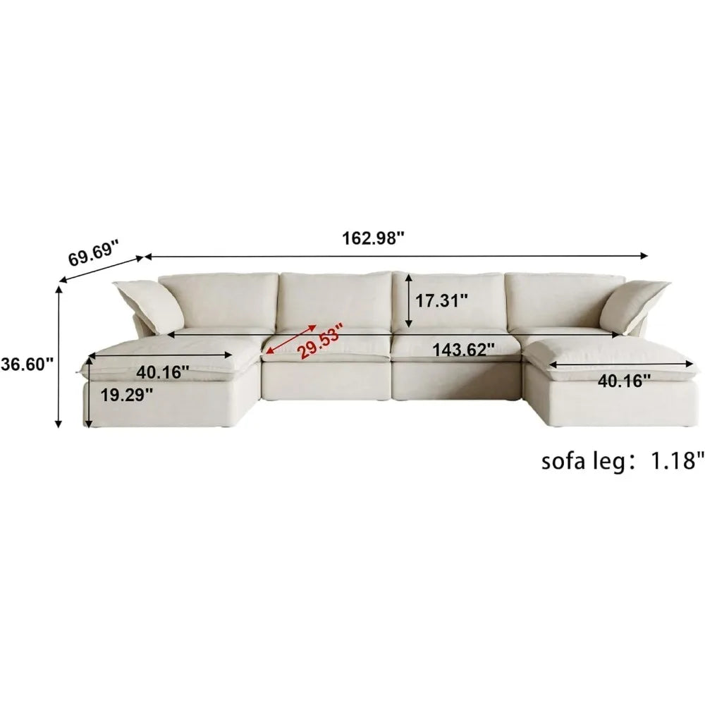 2 Ottomans Living Room Sofa Chair Modern Deep Seat Cloud Couch U Shape Couch Sectional for Living Room Apartment (4 Seats Beige)