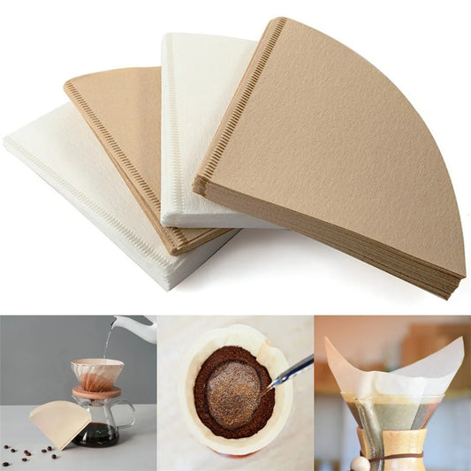 100pcs Coffee Filter Paper V-Shaped Wood Pulp Drip Paper Cone Coffee Strainer Bag Espresso Tea Infuser Accessories