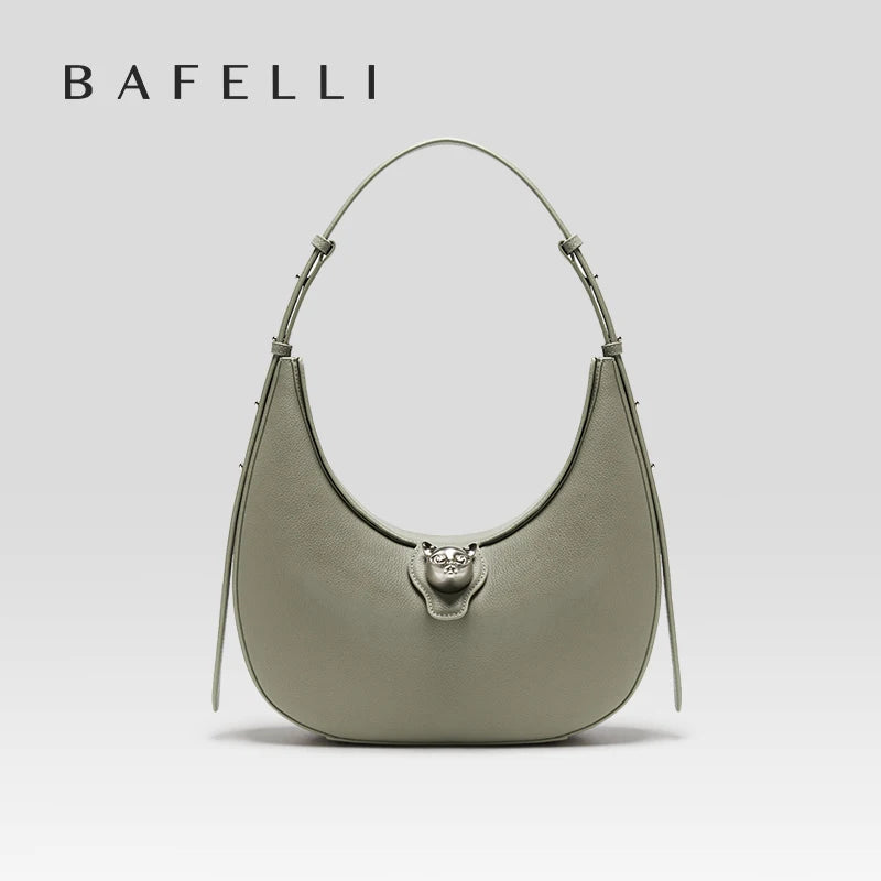 BAFELLI 2024 NEW WOMEN'S HANDBAG CAT SERIES GENUINE LEATHER LUXURY BRAND FASHION RETRO STYLE SHOULDER HOBOS FLAP BAGS FEMALE