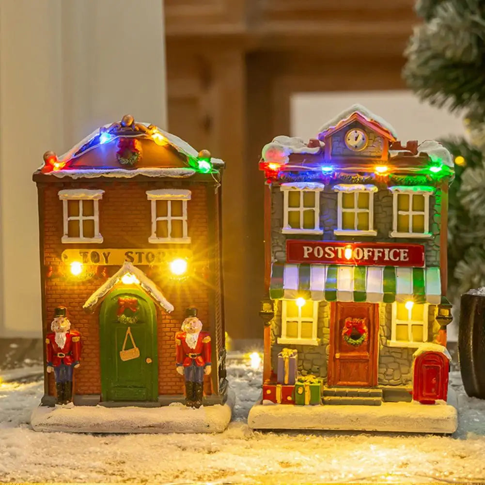 Christmas House Figurine Illuminated Village House With Music LED Lighted Resin Tabletop Centerpiece For Christmas Decoration