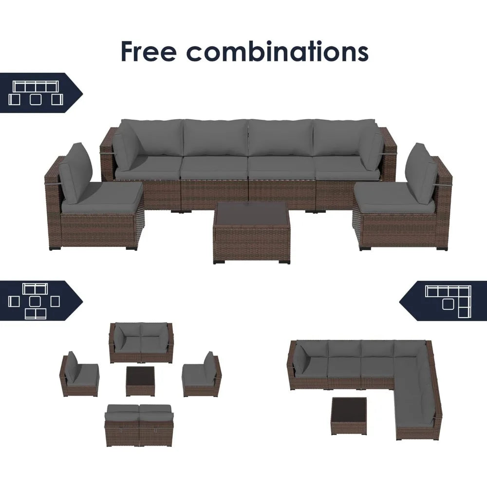 7 Pieces Patio Furniture Set,Patio Couch with Glass Coffee Table for Backyard Garden,OutdoorFurniture Sectional Rattan Sofa Sets