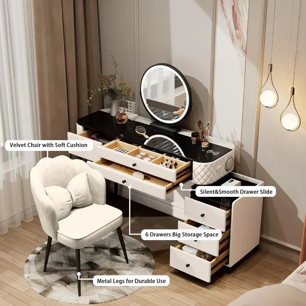 Vanity Desk, Smart Makeup Desks with Multiple Function, with Chair, Vanity Desk