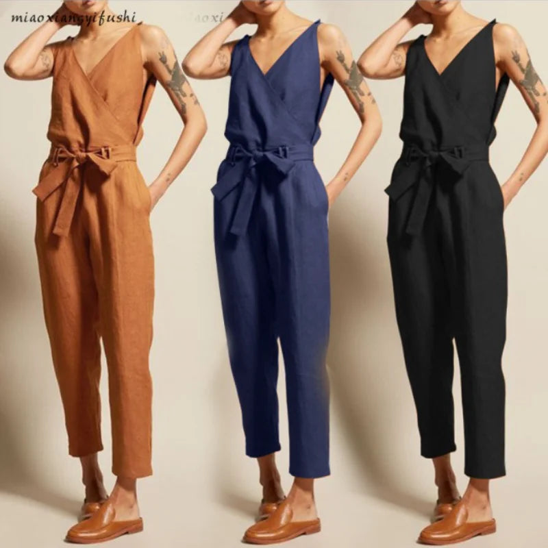 Women Jumpsuits Summer Plus Size Vintage 2024 Romper Casual Sleeveless  Bodysuit