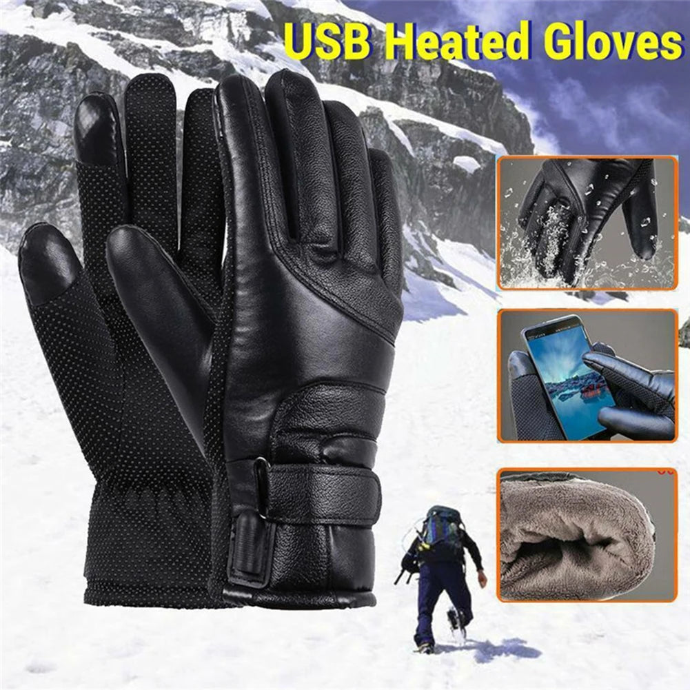 USB Winter Electric Warming Gloves Waterproof Thermal Heated Gloves Hand Warmers Winter Outdoor Warm Gloves for Off Road Skiing