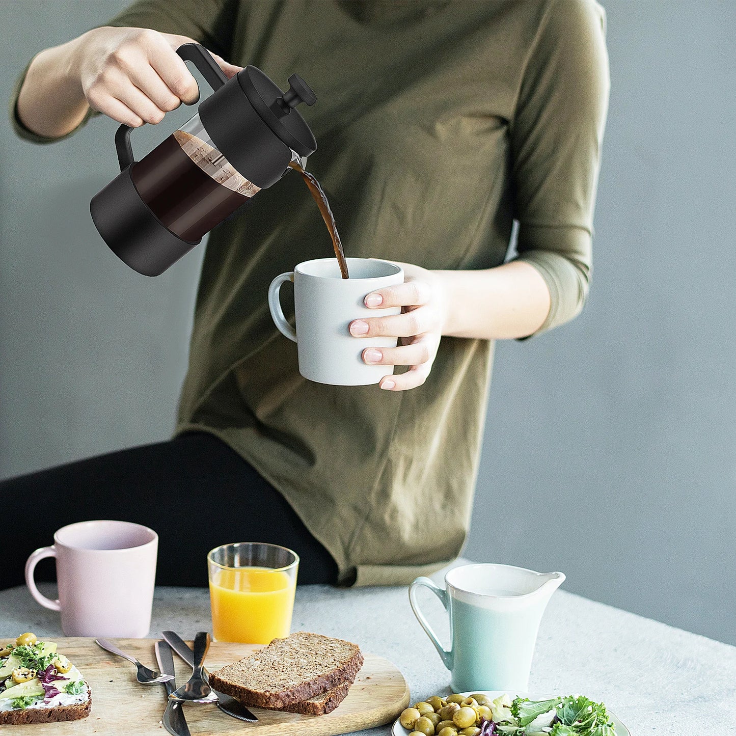 French Press Coffee & Tea Maker 12Oz, Thickened Borosilicate Glass Coffee Press Rust-Free and Dishwasher Safe,Black