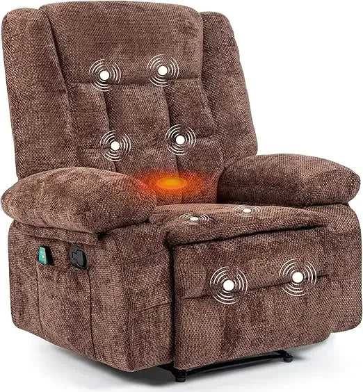 Recliner Chair for Adults with Massage and Heat, Breathable Fabric Reclining Chair with Side Pockets,  Brown,Living Room Chairs