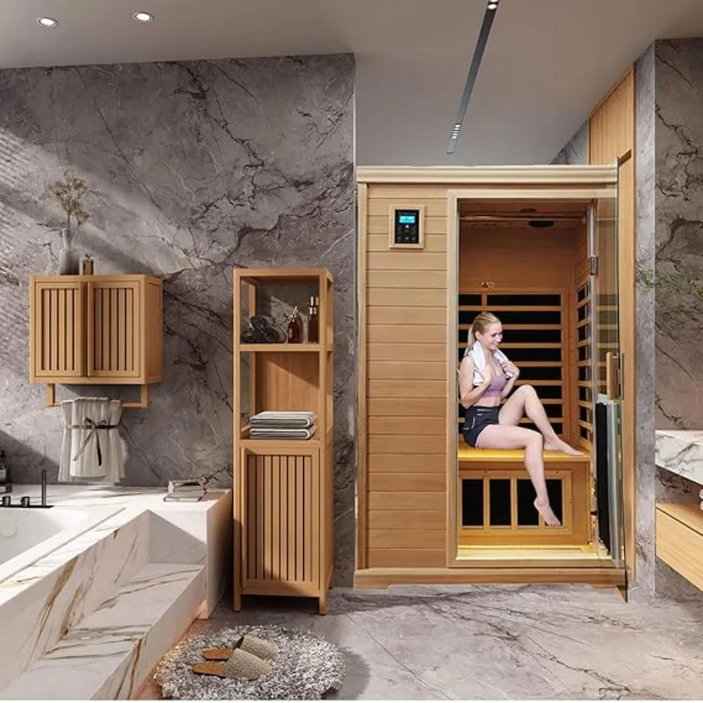 Sauna Home,con 1750 W, 9 Calentadores EMF Bajos, Precalentamiento De 10 Minutos, Sala De Sauna De Madera De Infrarrojos Lejanos