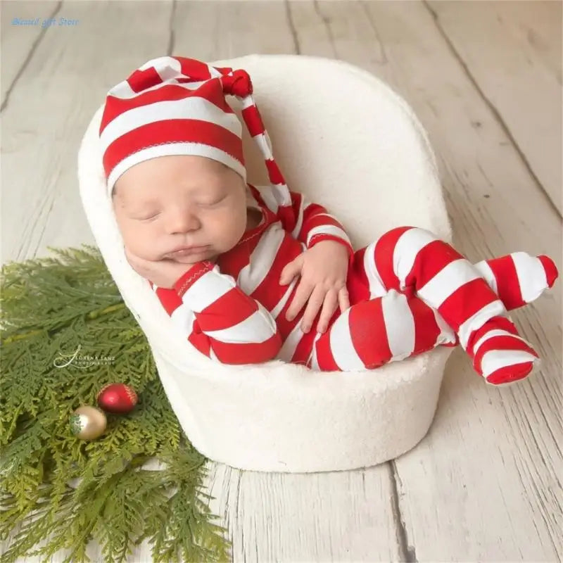 Bodysuit Romper Hat Boy Christmas Elf Outfit Newborn Knot Hat Pajama Set