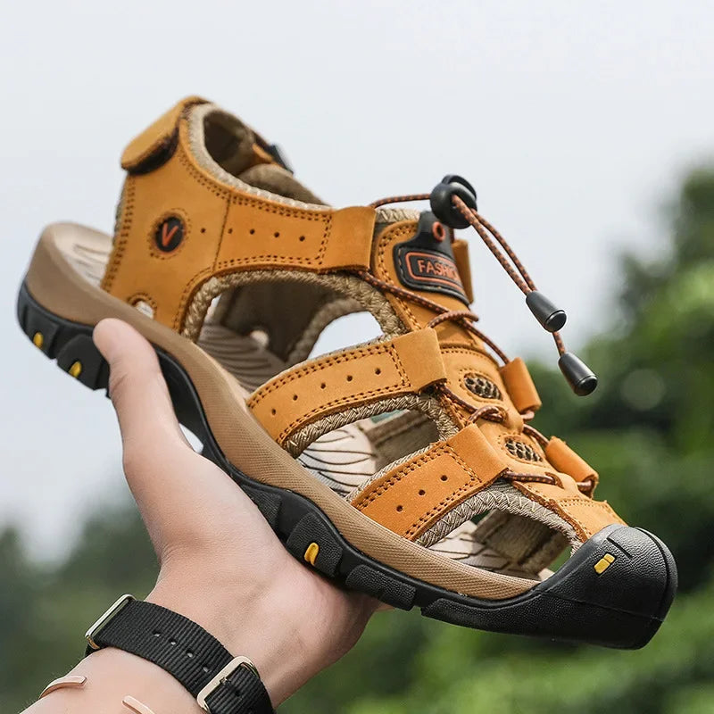 Men's Sandal Genuine Leather Men Shoes for Summer 2022 New Large Size Outdoor Walking Shoes Male Sandals Man Slippers Plus Size