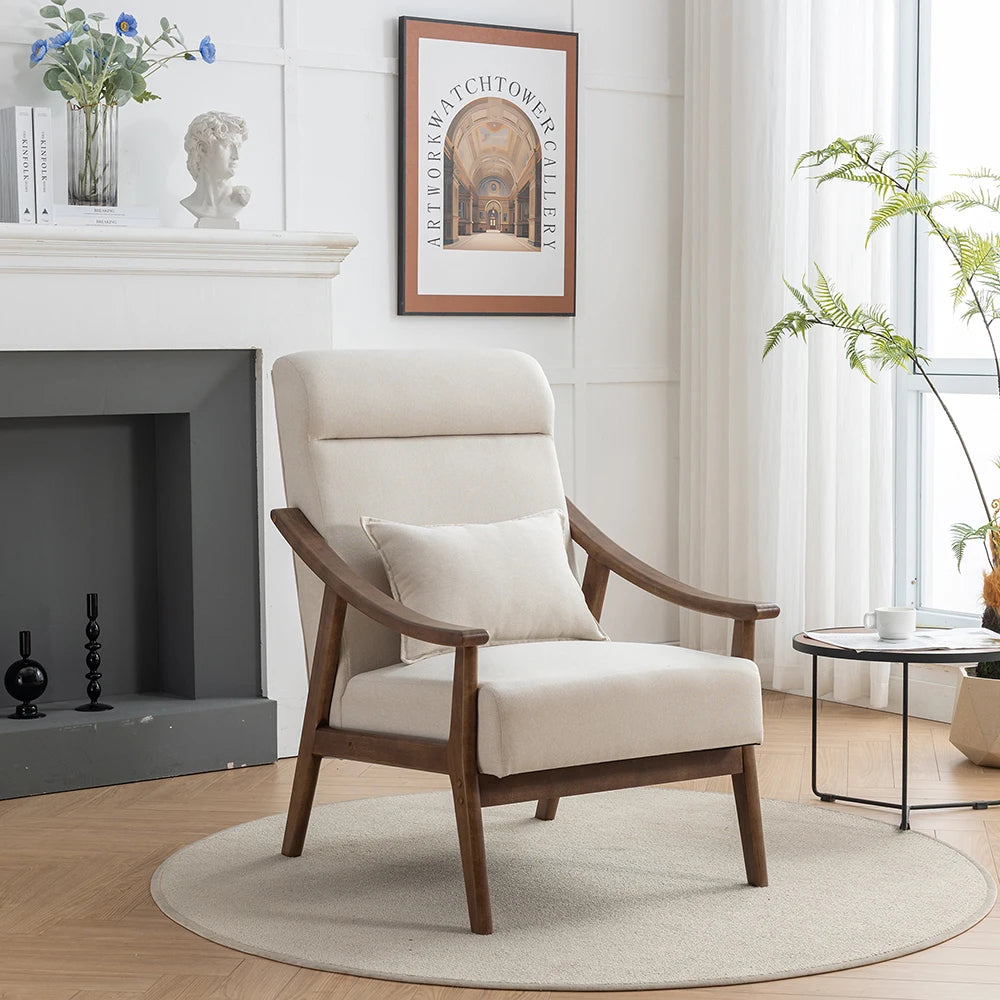 SEYNAR Mid Century Modern Accent Chair,Boucle Upholstered High Back Soild Wood Frame Armchair with Pillow for Living Room