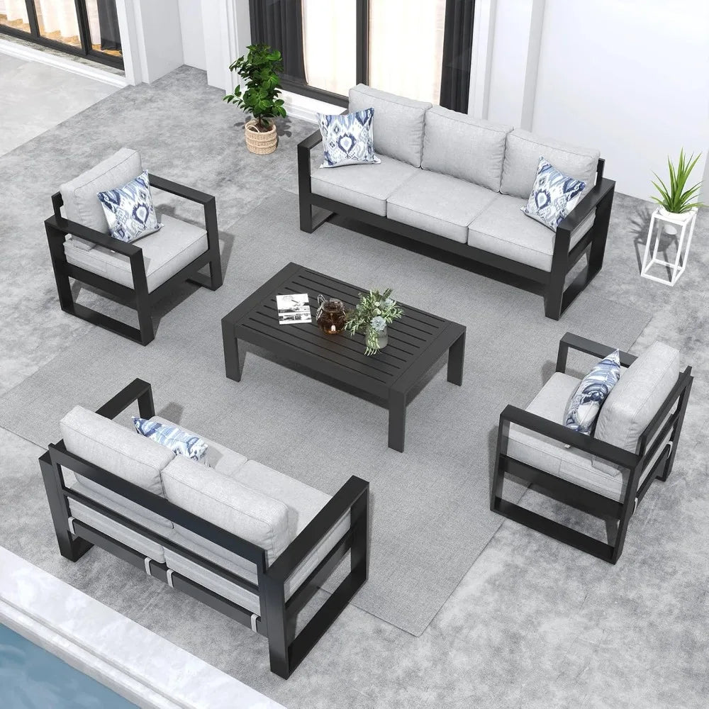 Outdoor Sofa Set, Outdoor Patio Sectional Conversation Metal Seating Sets ,5 Piece Modern Aluminum Patio Furniture Set