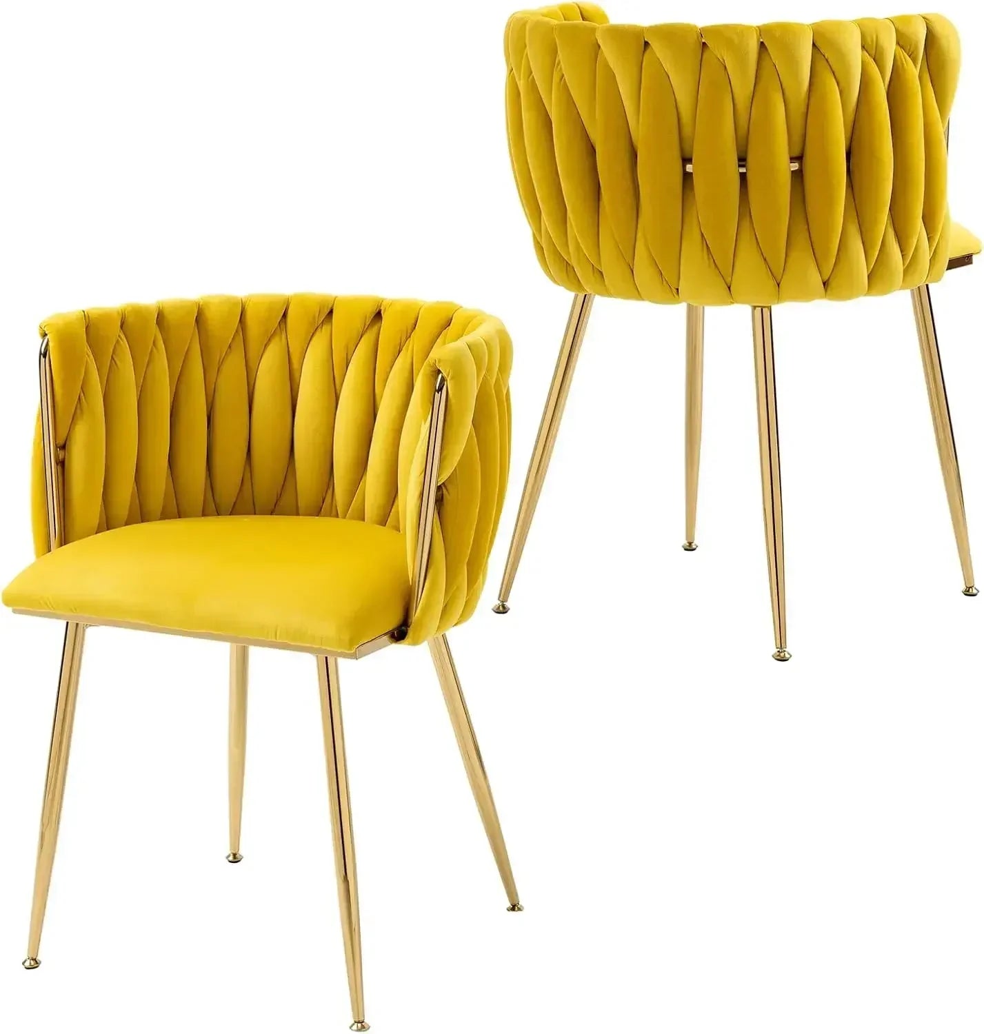 Woven Dining Chairs Set of 4,Velvet Upholstered Dining Chairs with Gold Metal Legs,Modern Accent Chairs Suitable for living room