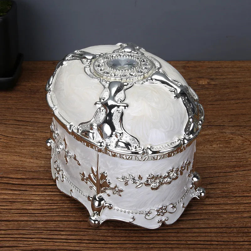 European-style Luxury Zinc Alloy Jewelry Box Vintage Oval Trinket Case Storage Keepsake Box Christmas Birthday Gift