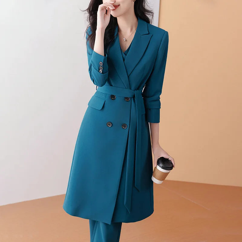 High end khaki color mid length trench coat for women's 2023 autumn/winter new commuting temperament trench coat suit for women'