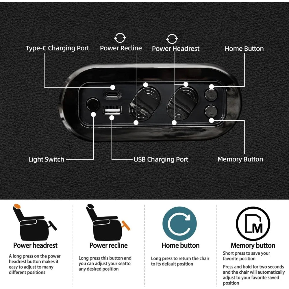 Home Theater Seating Series Top Grain  Loveseat Recliner Chair Dual Power Theater Chairs Electric Headrest with Tray Table