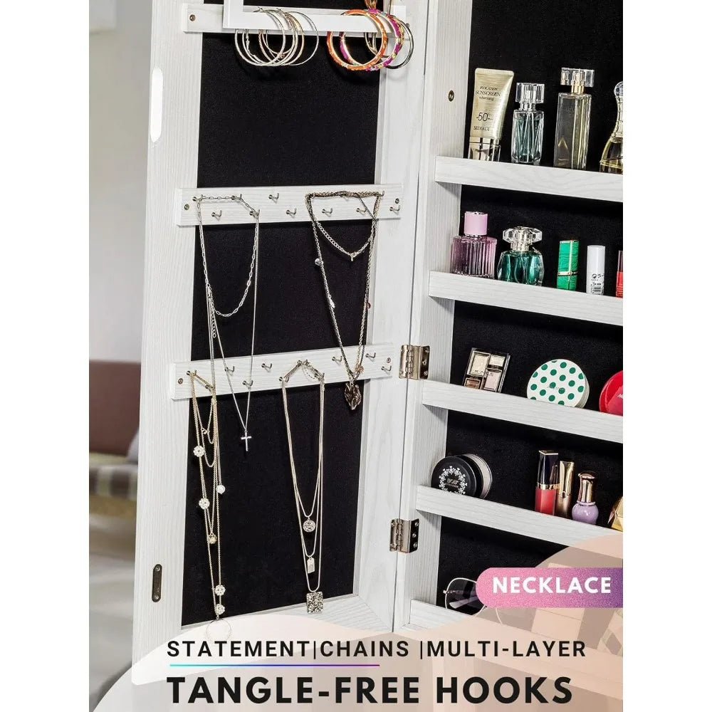 YOKUKINA Jewelry Cabinet Armoire, Large Storage Lockable Jewelry Mirror Organizer with Frameless Free Standing Jewelry Cabinet