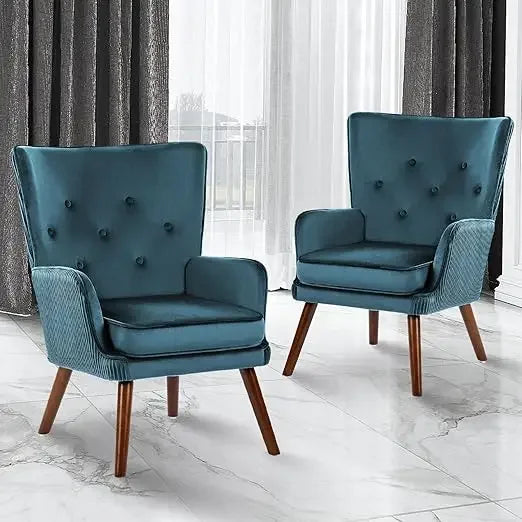 Velvet Accent Chair Set of 2, Modern Wingback Armchair with High-Back,Accent Club Arm Chair (Green),Living Room Chairs