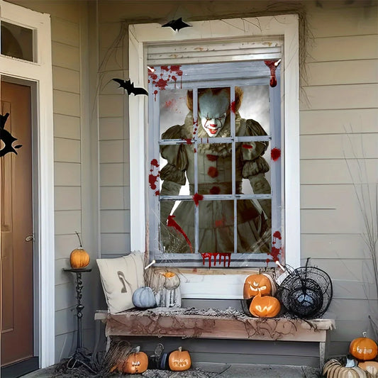 Halloween Horror Clown window decoration banner, polyester material - no power needed - perfect for room decoration