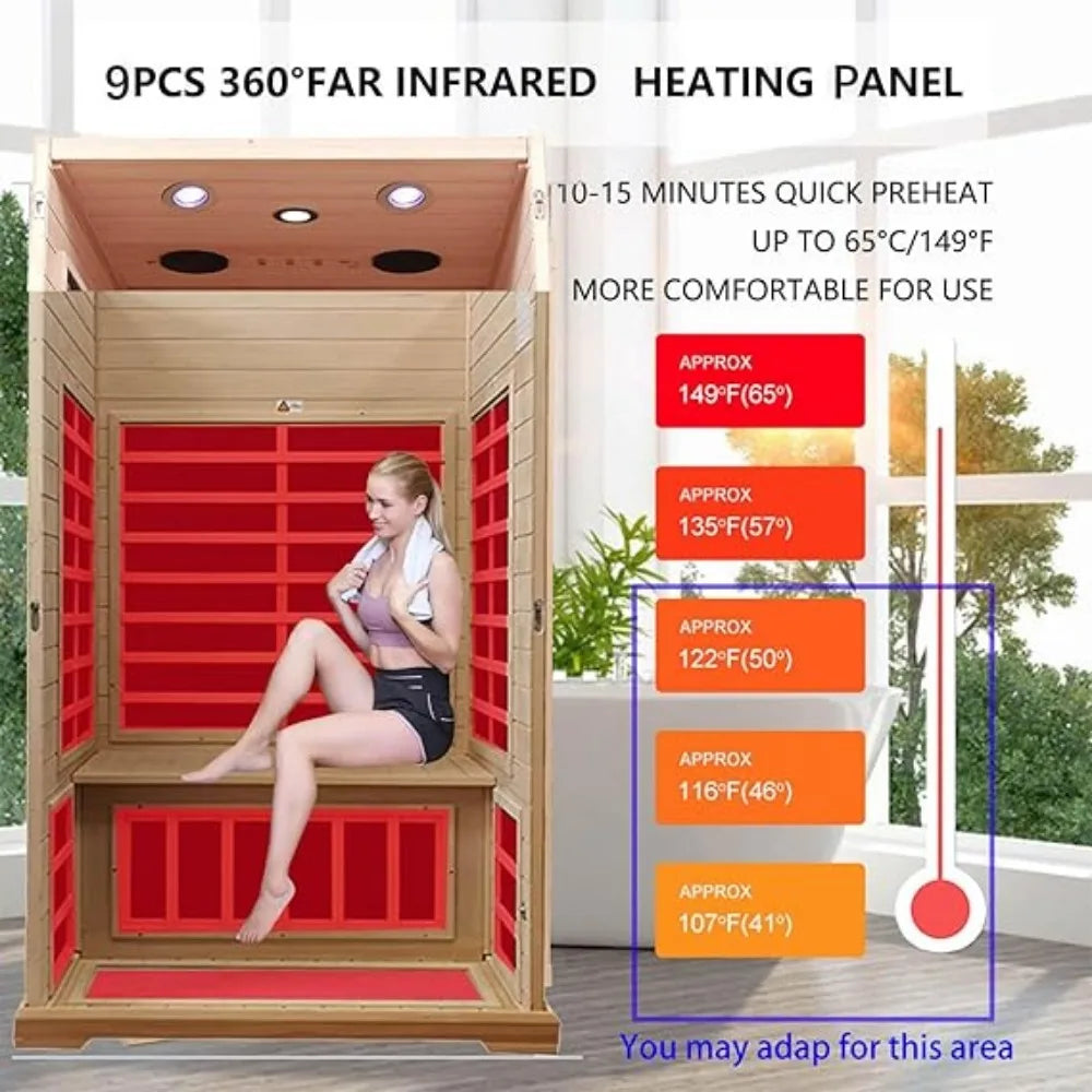 Sauna Home,con 1750 W, 9 Calentadores EMF Bajos, Precalentamiento De 10 Minutos, Sala De Sauna De Madera De Infrarrojos Lejanos