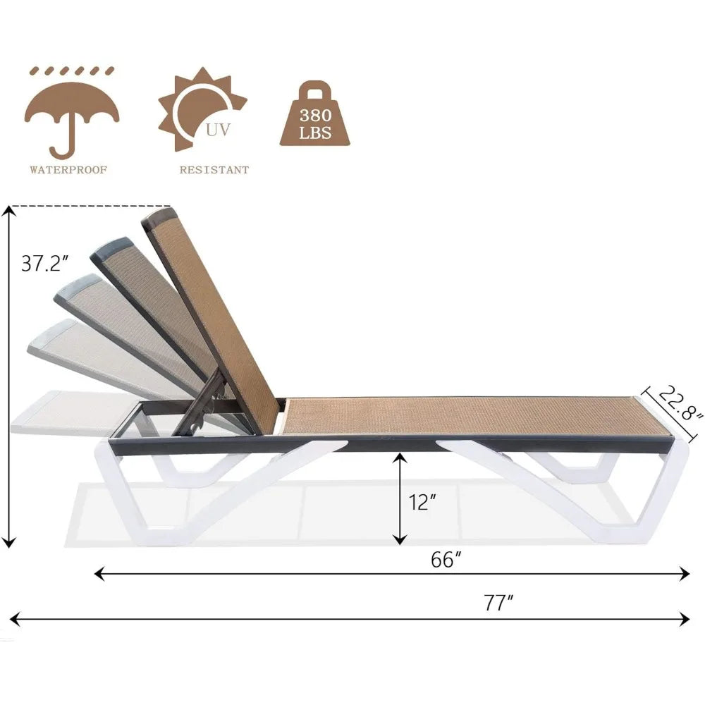 Pool Lounge Chair Aluminum Adjustable Outdoor Chaise Lounge,All Weather Plastic Poolside Lounge Chair for Deck Lawn Backyard