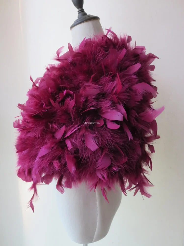 Real Ostrich Feather Fur Shawl Wraps Warm Cape For Wedding Party Dinner Wine Red