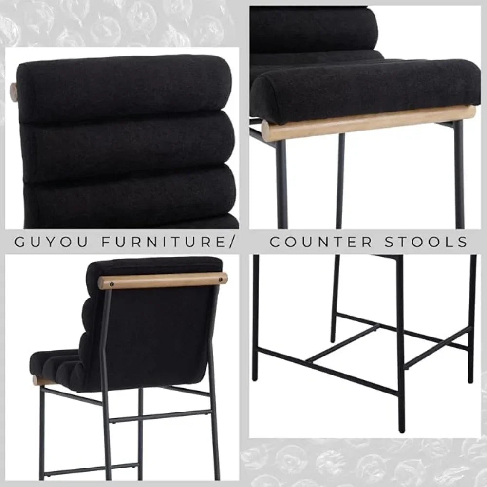 25" Modern Upholstered Counter Stools Set of 4 Armless Counter Height Chairs Black Metal Legs Stool for Kitchen Island Dining