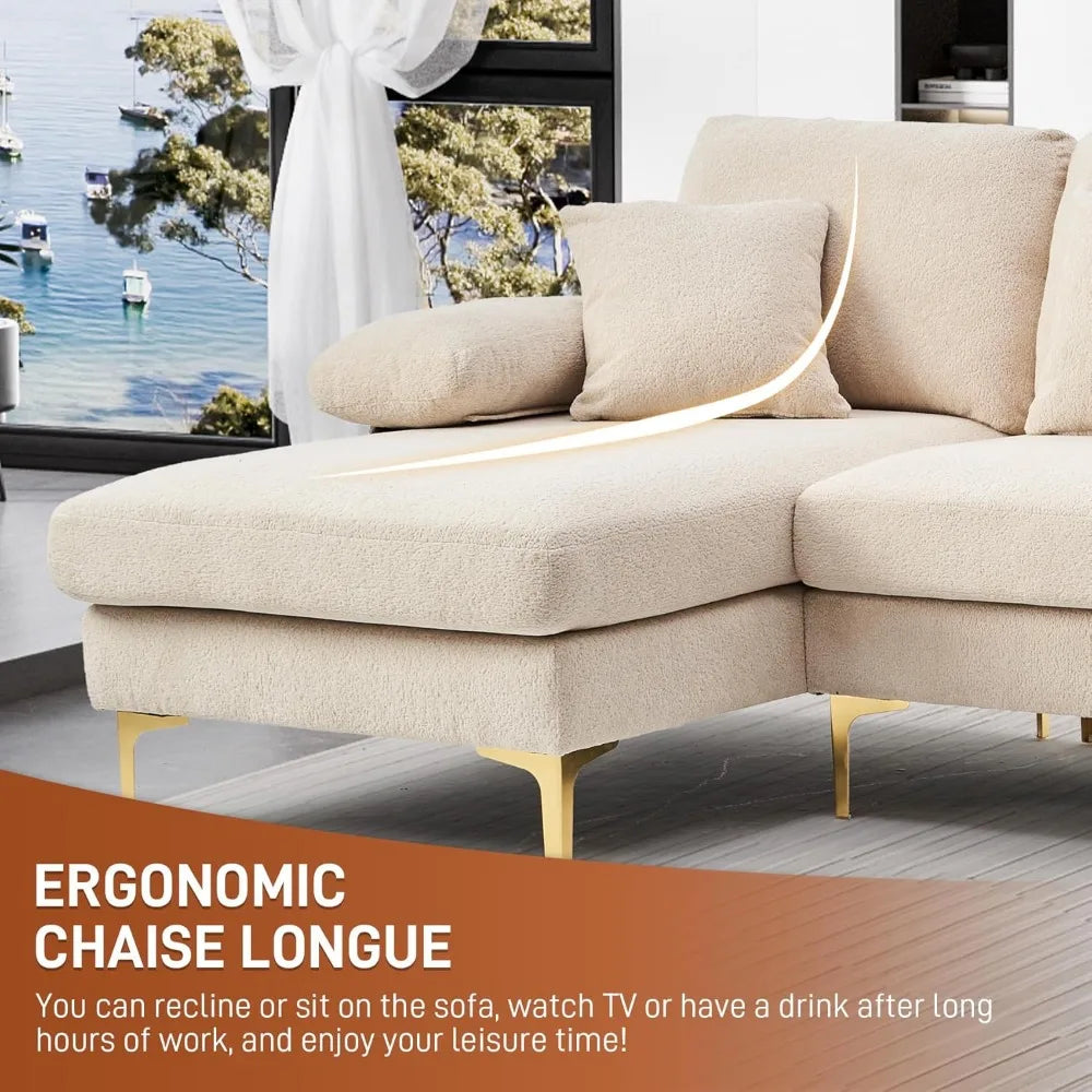 U-Shaped Sectional Sofa, 4 Seater Sofa Set , with Chaise Lounge, Ottoman and Pillows, Convertible L-Shaped Chenille Couch Sets