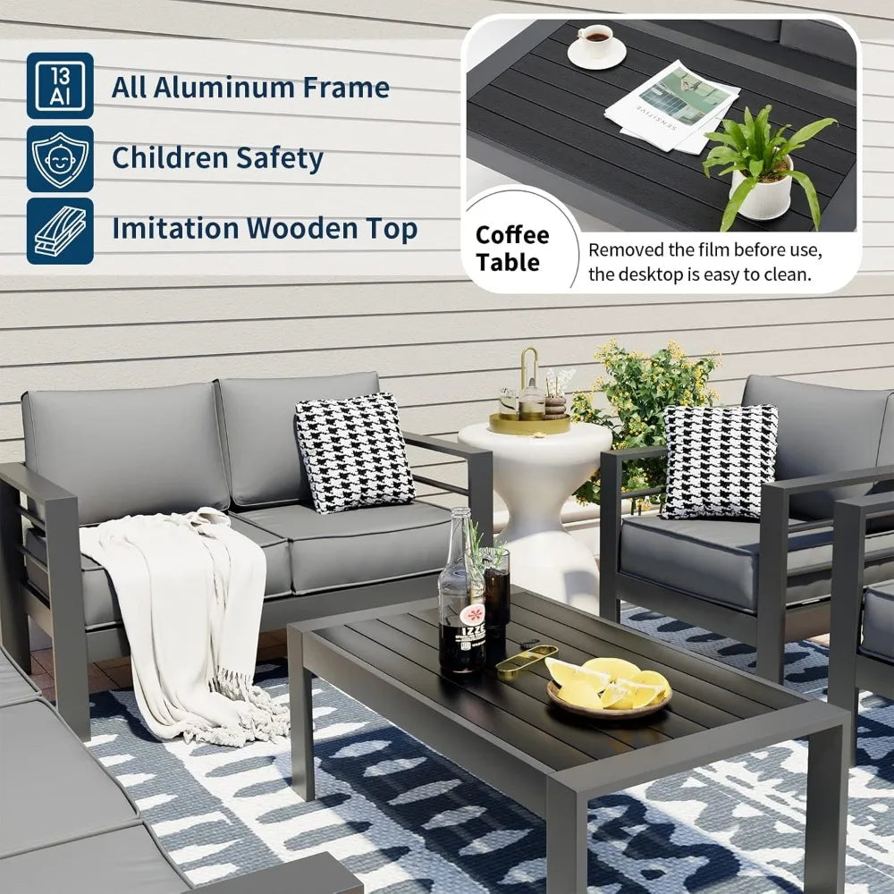 Outdoor Patio Conversation Sets, Patios Sectional Sofa Set W/ 5 Inch Cushion for Patios Poolside,  Aluminum Patio Furniture Set